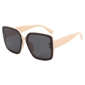 Schicke Oversize-Sonnenbrille mit quadratischem cremefarbenem Rahmen und dunkelgrauen Gläsern - Elfenbeinweiß Grau