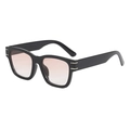 Moderne schwarze eckige Sonnenbrille mit Verlaufsgläsern und goldenen Details - Glänzendes Schwarz Rahmen Farbverlauf Rosa