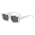 Modern white chunky square frame sunglasses with dark grey lenses and V-shaped detail - White Frame Black Gray Lens (C6)