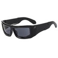 Futuristische schwarze Sport-Sonnenbrille mit breitem Rahmen und grauen Gläsern - Glänzend Schwarzer Rahmen Graue Gläser