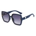 Fashion oversized navy blue cat eye sunglasses with metal hollow H-logo on the temples - B03Z-2 / Sand Blue Frame Double Grey