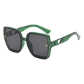 Oversized dark green sunglasses for women with hollow geometric gold metal temples - B03Z-2 / Sand Transparent Green Grey
