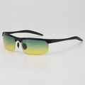 Black sport sunglasses with yellow-green gradient lenses for night vision and driving - Black Frame Yellow Green Gradient Lens