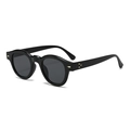 Classic round black sunglasses with vintage gold rivets and dark grey UV lenses - Black Frame Black Grey Lens