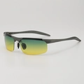 Polarized driving sunglasses with dark grey semi-rimless frame and green yellow gradient lenses - Gunmetal Frame Yellow Green Lens