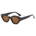 Retro thick black cat-eye sunglasses with wide temples and brown translucent lenses - Shiny Black Frame Tea Lens