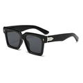 Classic black square frame sunglasses with silver spearhead detail and UV400 lenses - Black Frame Black Grey Lens (C1)
