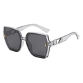 Trendy oversized square sunglasses in translucent grey with hollow gold metal temples - B03Z-2 / Smoke Gray