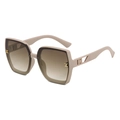 Chic oversized beige sunglasses with brown gradient lenses and hollow H-pattern temples - B03Z-2 / Sand Khaki Double Tea