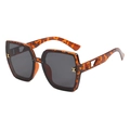 Oversize tortoise shell sunglasses with hollow metal temples and dark gray lenses - B03Z-2 / Demi Grey