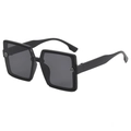 Elegant oversized square black sunglasses with silver G-logo detail and dark lenses - Glossy Black Grey Lens