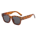 Fashionable leopard print square sunglasses with dark grey UV lenses and metal accents - Demi Grey