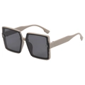 Elegant beige oversized square sunglasses with dark grey lenses and silver G accents - Frosted Coffee Frame Gray Lens