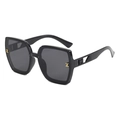 Black oversized square sunglasses with gold H-shaped metal details and gray lenses - B03Z-2 / Glossy Black Grey Lens