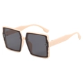 Retro oversized square sunglasses in cream beige frame with dark grey lenses and G logo - Frosted Ivory White Gray Lens