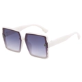 Chic white square sunglasses with purple gradient lenses and metallic side detail - Matte White Frame Gray Lens