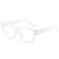 Classic white full-rim square glasses with anti-blue light lenses and silver metal detail - Solid White