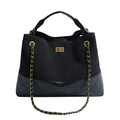 Klassische gesteppte Handtasche aus schwarzem Wildleder mit goldener Kette auf Weiß - Schwarz