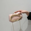 Elegant pale pink mini bag with large oval gold metal handle and chain strap - Pink