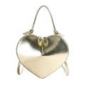 Glossy mirror gold heart-shaped crossbody bag with dual zippers and leather straps - Light gold