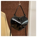 Glossy black heart-shaped handbag in premium patent leather with top handle - Glossy Black