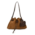Braune mattierte Eimer-Tasche mit Kordelzug und dekorativer Mini-Tasche für Damen - Braun