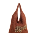 Bolso tote de punto marrón óxido con parche de letras Mama en estampado de leopardo - Marrón