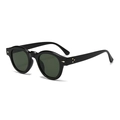 Vintage round black sunglasses with dark green lenses and golden metal rivet details - Black Frame G15 Lens