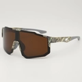 Occhiali sportivi da ciclismo con montatura mimetica e grandi lenti marroni per sportivi - Montatura Camouflage / Lente Tè