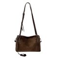 Borsa Boston retrò in finta pelle scamosciata marrone scuro con tracolle regolabili - Marrone