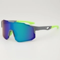 Outdoor sports cycling sunglasses with fluorescent green frame and blue-green lenses - Matte Grey Frame / Green Mirror Lens