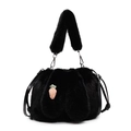 Bolso tipo cubo de pelo sintético negro con un parche bordado de zanahoria - Negro
