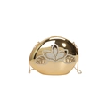 Pochette de soirée élégante en métal doré avec motif lotus en strass et chaîne fine - Lotus Doré Zirconia