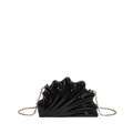 Detail of black shell-shaped acrylic evening bag with wave texture and gold chain - Black