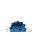 Metallic blue shell clutch bag with gold chain strap for luxury evening party wear - Blue