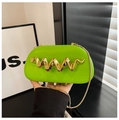 Neon green evening clutch bag with gold wave metal detail and thin chain strap - Light Green