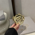 Elegant gold rose shaped evening clutch bag with metallic chain strap for women - Gold