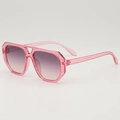 Kids aviator sunglasses with glitter pink frame and pink gradient UV protection lenses - Pink Purple Gradient Lens / Transparent Pink Glitter