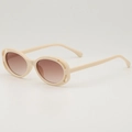 Vintage ovale zonnebril voor kinderen met crèmewit opengewerkt frame en gradiënt glazen - Beige