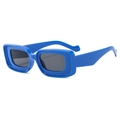 Modern rectangular sunglasses with bold blue chunky frames and dark lenses in a 45-degree view - B04Y-3 / Dark Blue Frame Gray Lenses