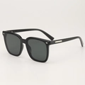 Classic oversized black square sunglasses with silver metal accents and dark grey lenses - D04 Z-2 / Black Frame Grey Lens