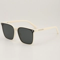 Square ivory sunglasses with dark lenses and silver metallic accents on a neutral base - D04 Z-2 / Beige Frame Grey Lens