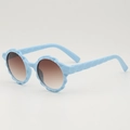 Lichtblauwe ronde kinderzonnebril met bloemvorm en bruine gradiënt glazen - Blauw Frame Dubbele Thee Lenzen