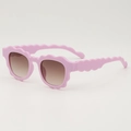 Pink wavy-frame sunglasses for kids with scallop-edge temples and dark brown gradient lenses - Purple Frame
