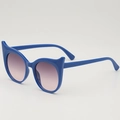Lunettes de soleil rondes oreilles de chat bleues pour filles avec verres dégradés violets - Monture Bleue Verres Gris Dégradé
