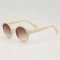 Fashionable round frame children's sunglasses in cream white with faceted edge design - Beige Frame Double Tea Lens