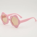 Kids flower-shaped sunglasses in cherry pink with light tea lenses for outdoor sun protection - Pink Frame Tea Lens