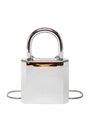 Mini silberne Abendtasche in Vorhängeschloss-Optik mit Hochglanz und Metallkette - Silber