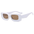Vintage rectangle white frame sunglasses with brown lenses in a 45-degree side view - B04Y-3 / Solid White Frame Tea Lens