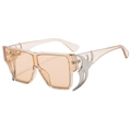 Champagne oversized wraparound sunglasses with silver flame metal trim on the temples - Champagne Frame Light Tea Lens